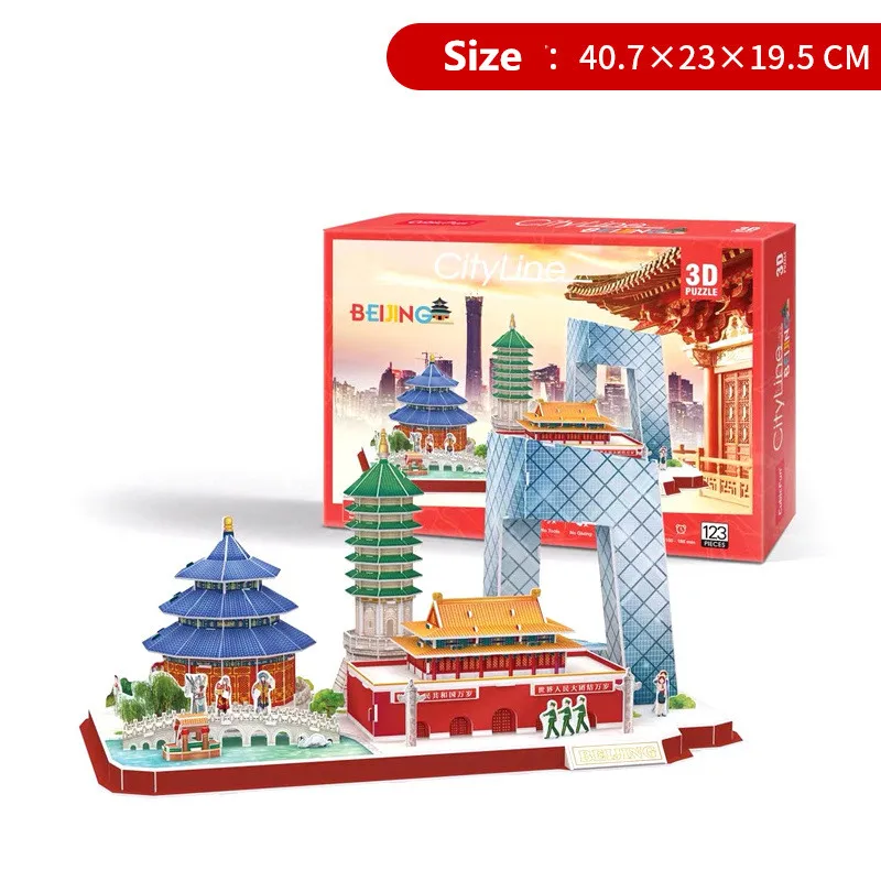Puzzle de construction de cartes 3D, célèbre bâtiment du monde, ligne de ville, Londres, Pékin, New York, modèle en brique, construction en papier