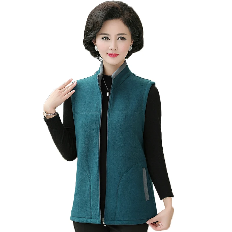 

Fashion Fleece Women's Vest Middle-Aged Mom Vest Jacket Casual Waistcoat Spring Autumn Sleeveless Vest Coats Mother Clothes K129