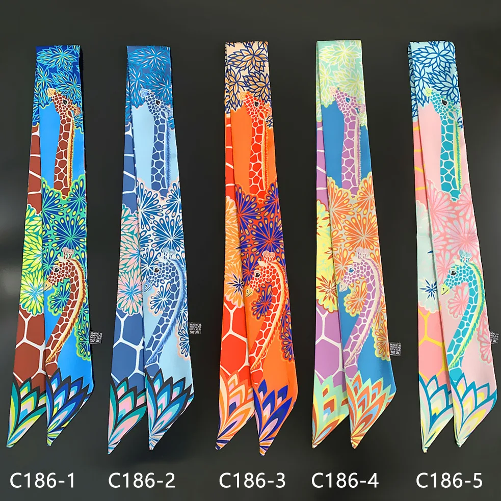 Giraffe Printed Ribbons Small Long Silk Scarves Fashion Women\'s Bags Accessories Tie New Scarf For Headband Headsacrf