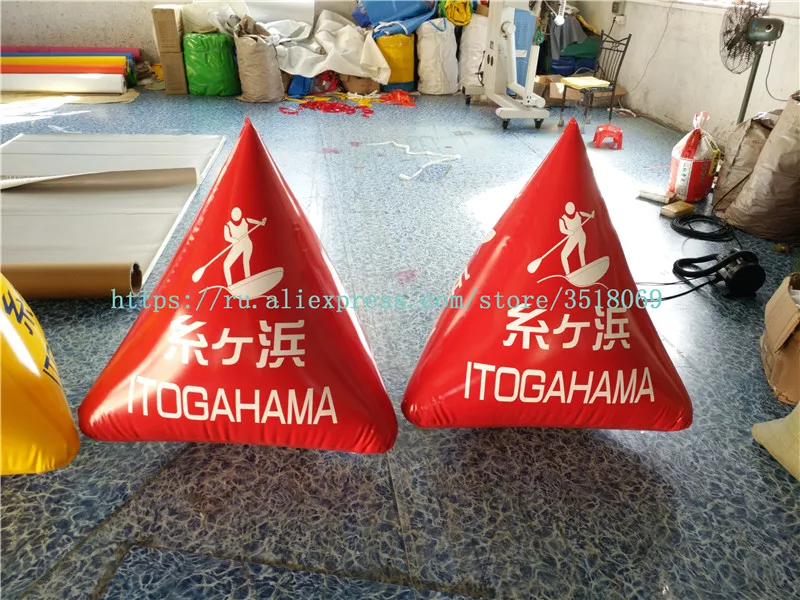 Sale of 1 meter water inflatable buoys, water sports competition inflatable triangle buoys, floating markers on the water.