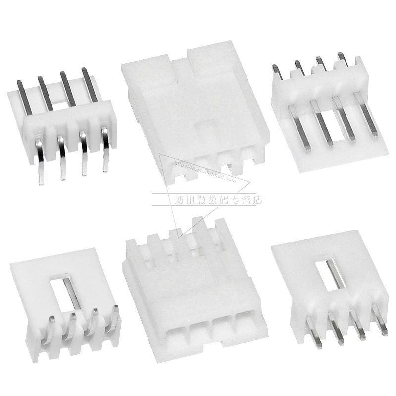 50Pcs JVC Small 4P Connector Straight Pin Socket Elbow Pin Socket EI Rubber Shell Plug Terminal 2.54mm Pitch Connector