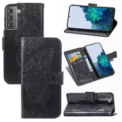 Cute Butterfly Case for Samsung Galaxy S21 6.2in SM-G991 Cover Flip Leather Wallet Book Black Phone Bag 21S GalaxyS21 S-21 G991B