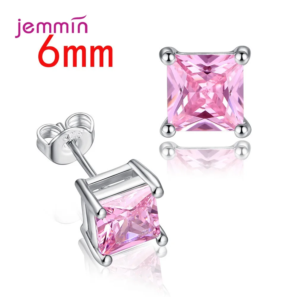 Big Sale! Exquisite 925 Silver  Jewelry Accessories Geometric Square Multi-Size 5-8mm 4 Claws CZ Zirconia Stud Earrings