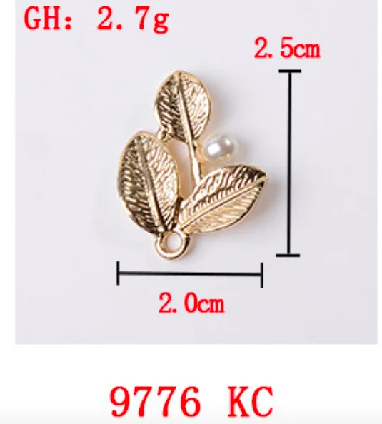 50pcs 20*25mm Gold color New fashion Alloy Material Imitation Pearl Leaf shape charm for DIY Handmade Jewelry Making wholesale