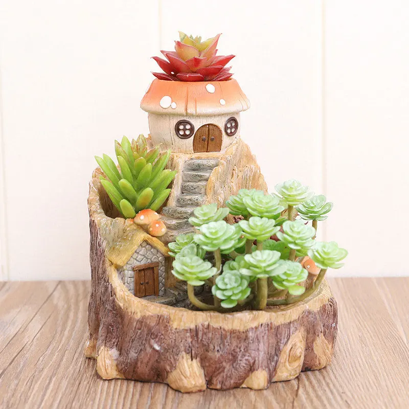 

Rural Childhood Tree House Flower Pots Succulent Plant Bonsai Planters Micro Landscape Garden Decoration Resin Craft Decoration