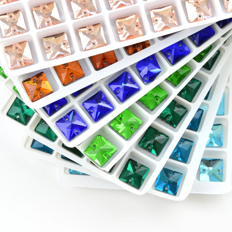 8,10,12,14,16,22mm  popular colors Square Sew on Rhinestones Glass Crystal  Flatback sew-on stone Beads Dress Craft Supplies