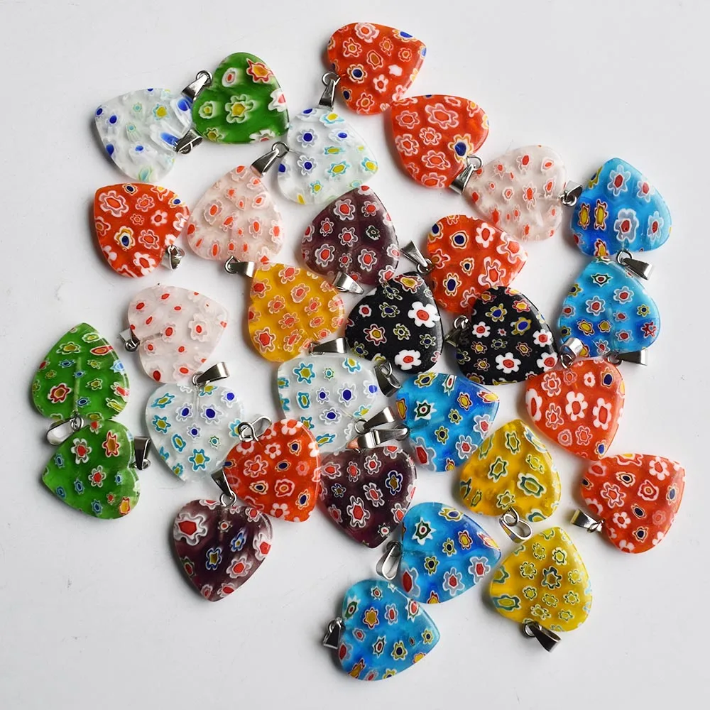 Fashion mixed colors heart flower lampwork glazed glass pendant little charm pendant for necklace DIY jewelry making 30pcs