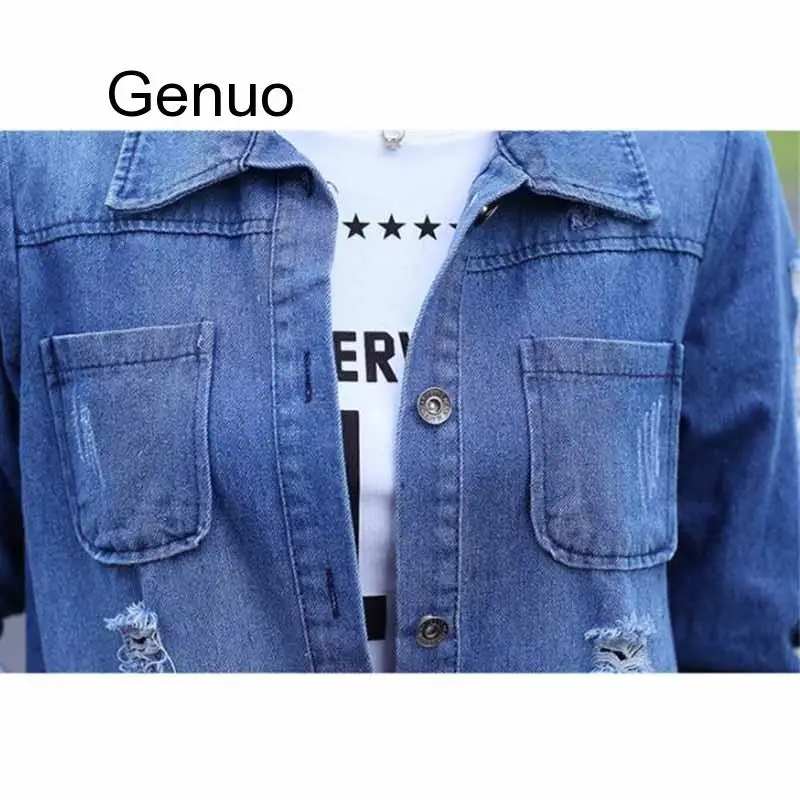 S-5XL Basic Long Jeans Coats Women Ripped Denim Jacket Femme Vintage Frayed Jackets Hole Outwear Casacos Feminino