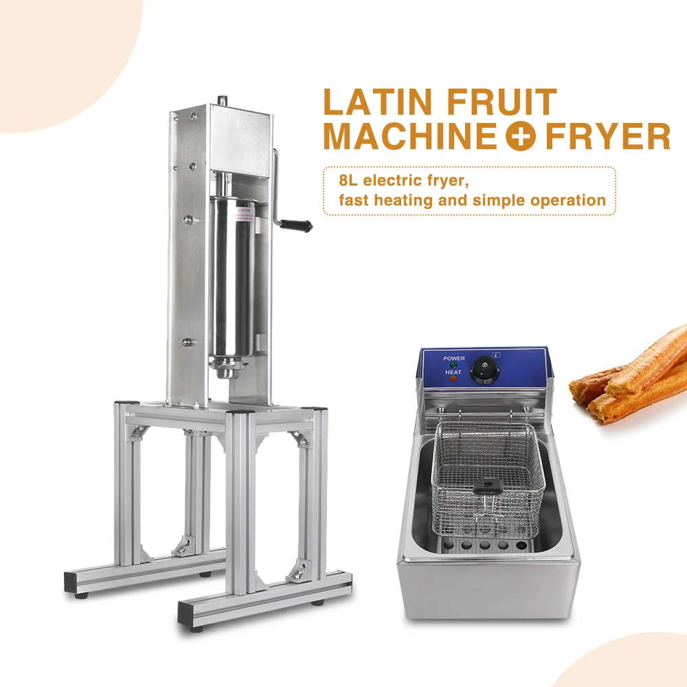 ITOP Kommerziellen 5L Manuelle Spanisch Churros Maker Mit 3 Düsen Heavy Duty Churros Maschine Füllstoff Mit 6L Elektrische Friteuse