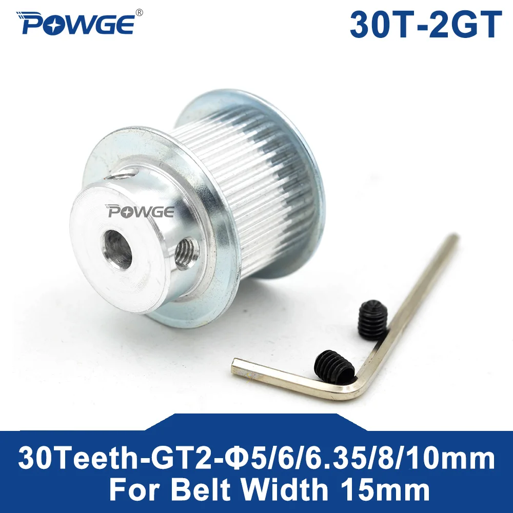 

POWGE 30 Teeth 2GT Timing Pulley Bore 5/6.35/8mm for width 15mm GT2 Synchronous Belt Small Backlash 2GT pulley 30Teeth 30T