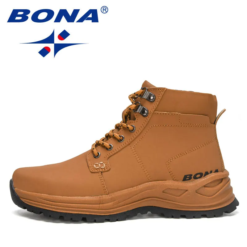 BONA 2022 New Designers Fashion Retro Ankle Action Leather Boots Men High-Top Winter Boots Outdoor Plush Desert Boots Mansculino