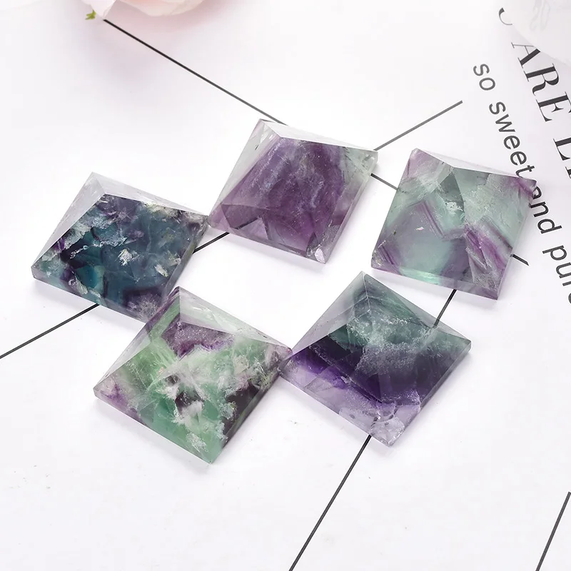 Natural Fluorite Pyramid Quartz Healing Stone Reiki Crystal Tower Point Home Decor Crafts Of Gem Stone Meditation Ornaments