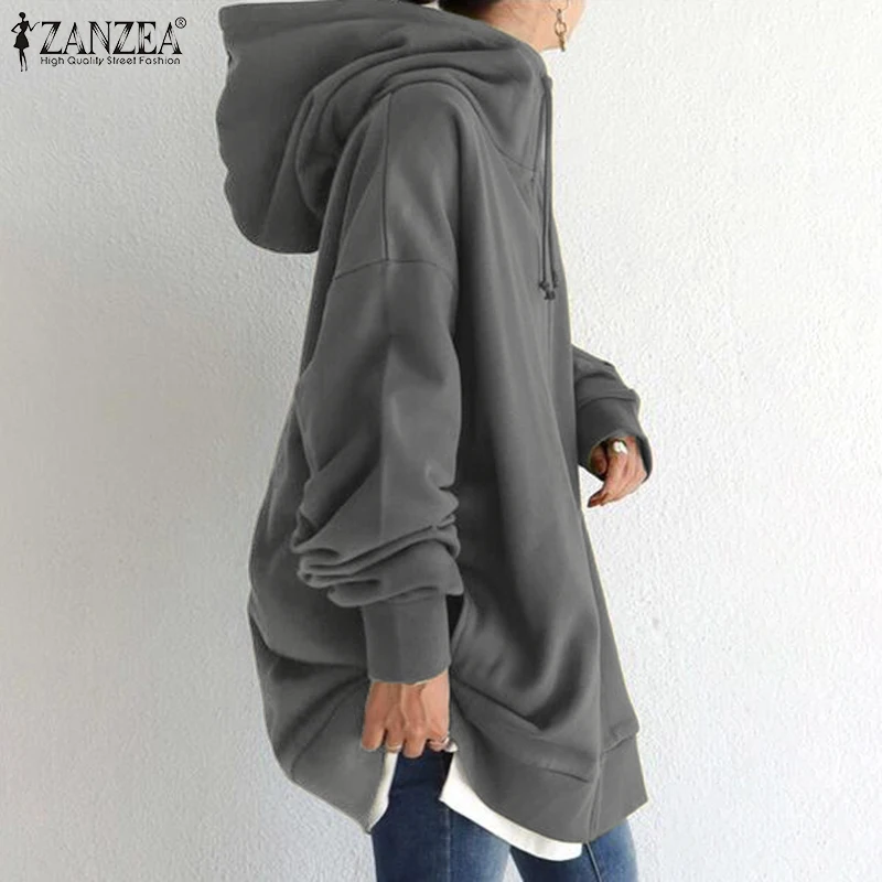 Elegant Hooded Sweatshirts Women\'s Solid Hoodies ZANZEA 2023 Casual Long Sleeve Zipper Coat Female Outwear Jackets Oversized Top