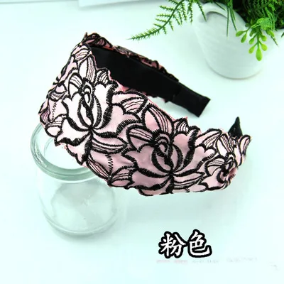 New fashion, simple and elegant wide-brimmed embroidery lace flower ladies headband hair accessories wholesale image 4