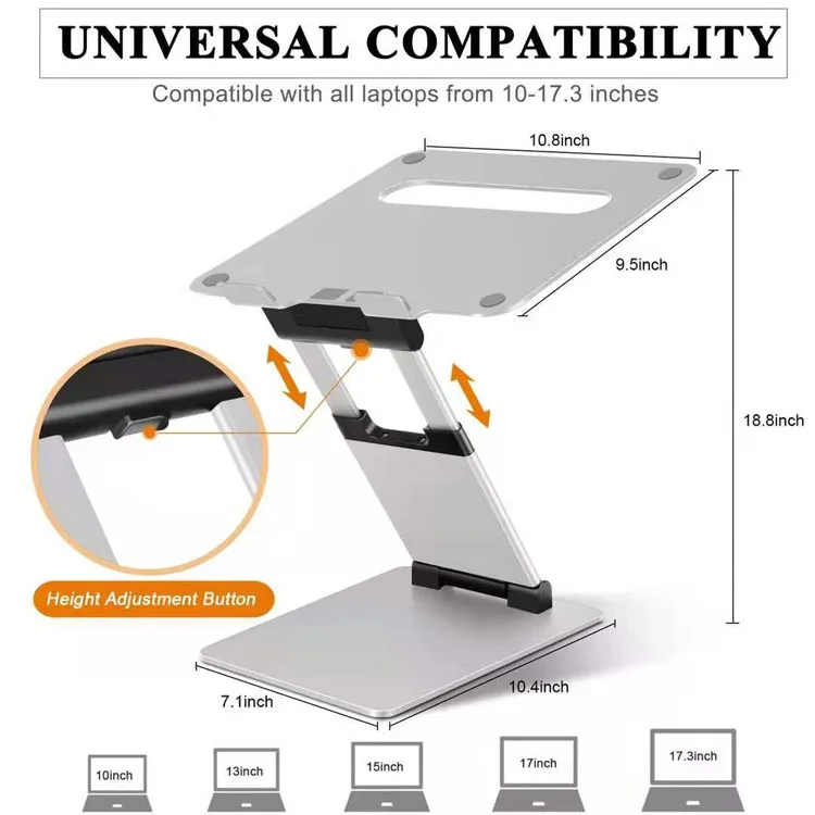 Adjustable Aluminum Alloy Laptop Stand  Non-slip Laptop Holder Compatible with 10-17.3 inch Laptop