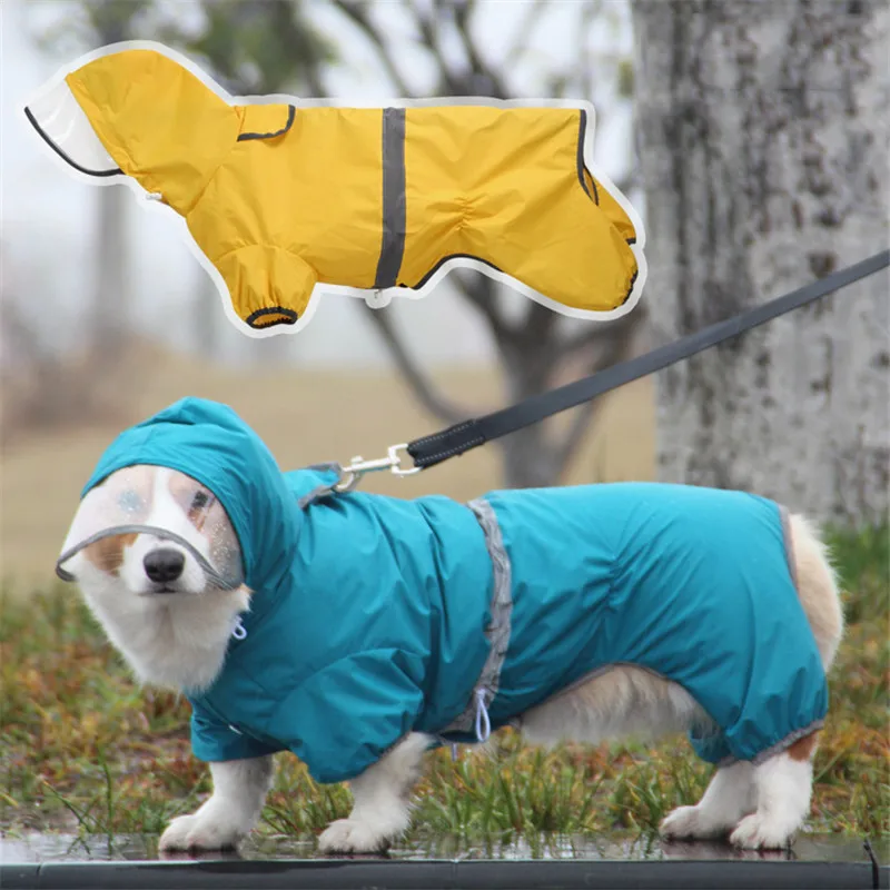 Pet Dog Raincoat for Corgi Dachshund Waterproof Dog Rain Jacket Light Weight Breathable 4 Feet Hooded Pet Rain Poncho Adjustable