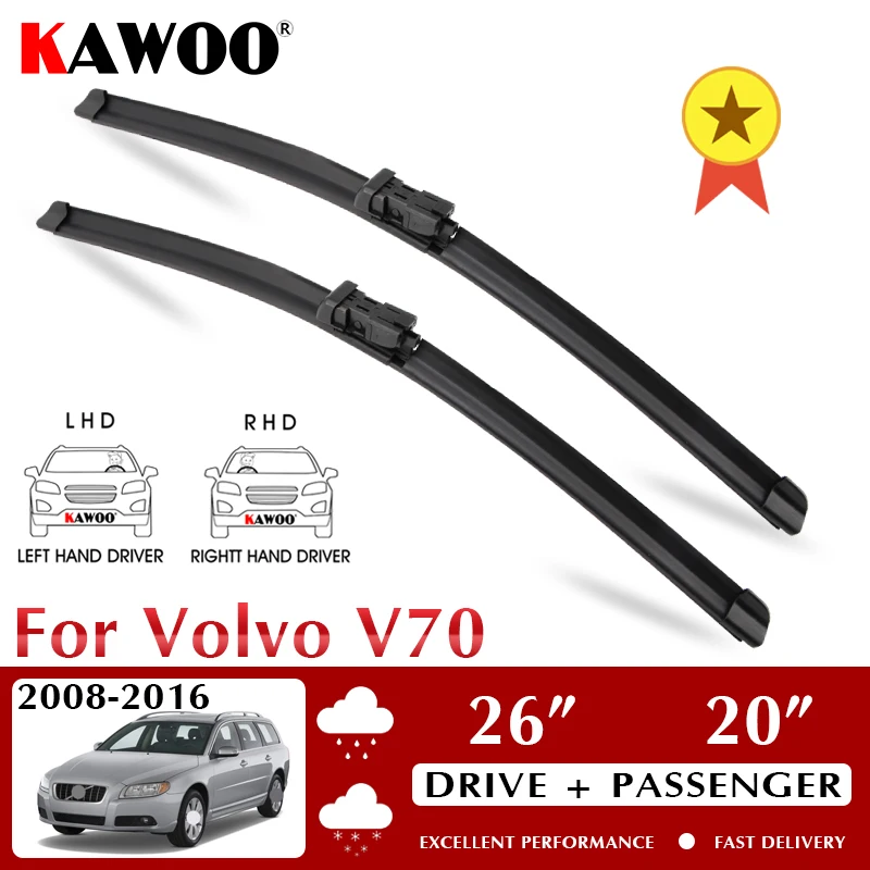 

KAWOO Wiper Front Car Wiper Blades For Volvo V70 2008-2016 Windshield Windscreen Front Window Accessories 26"+20" LHD RHD