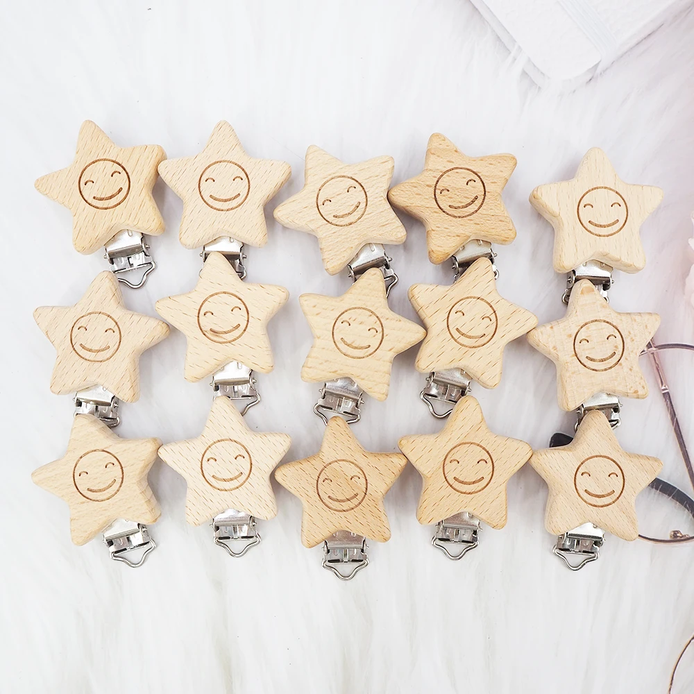 Chenkai 50PCS Wood bear Pacifier Clip Nature Baby Rattle Teether Grasping Toy DIY Organic Eco-friendly Wood Teething Accessory