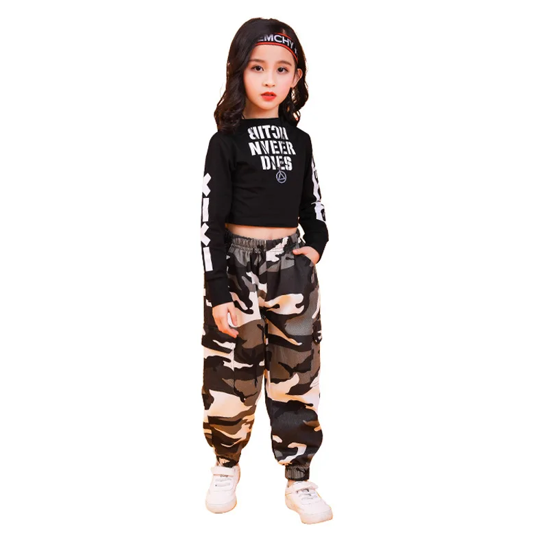 Hip Hop Jazz Costumes Sweatshirt Top Crop Shirt Camouflage Casual Pants for Girl Dancing Clothes for Women Birthday Outfit