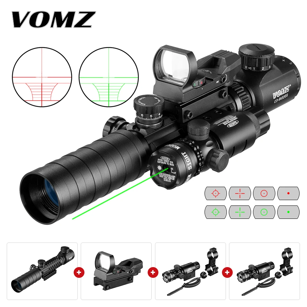 3-9x32EGC Holographic Reflex Rifle Scope Tactical Optical Red Green Illuminated Scope 4 Dot Crosshair Combination Hunting Rifle