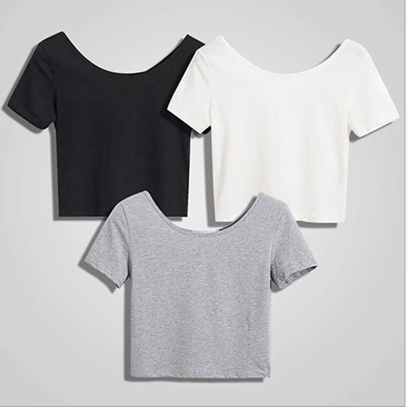 Women\'s Shirt White Tight Short Paragraph Navel T-shirt Female Collar Slim Sexy Short Sleeve Stitching T-shirt , dropshipping