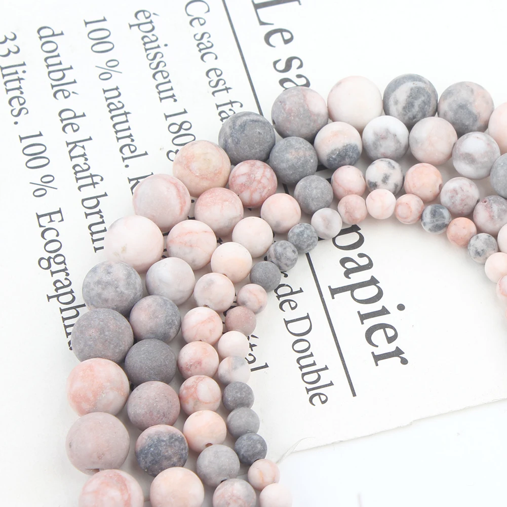 Doğal mineraller taş mat donuk lehçe pembe Zebra Jaspers boncuk takı yapımı için DIY bilezik kolye 4-12mm halka boncuk