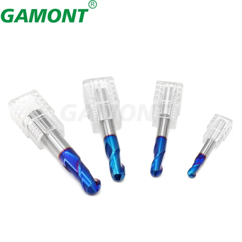 GAMONT HRC70 블루 나노 코팅 텅스텐 스틸 카바이드 밀링 커터, CNC 기계 가공, 특수 볼 엔드 엔드밀 도구, 2 플루트