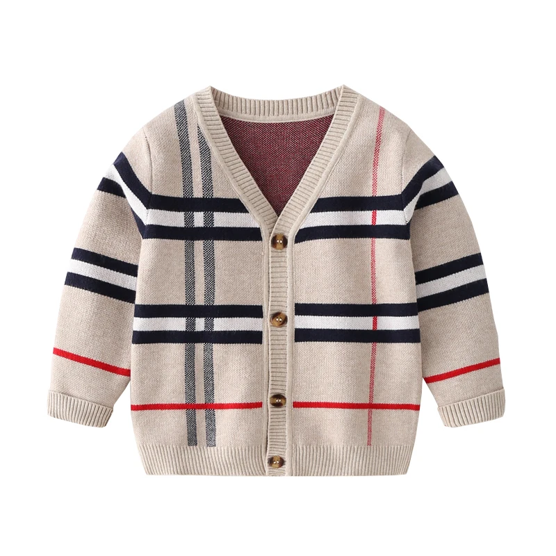 2-8T Toddler Kid Baby Boys Girls Cardigan Sweater Autumn Winter Knit Clothes Long Sleeve Plaid Fashion Knitwear Cute Streetwear