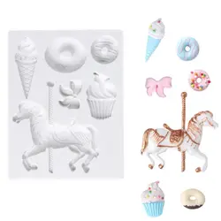 Trojan Ice Cream Baby Meal Fondant Moulds Carousel Horse Cake Decoration Silicone Mold Chocolate Diy Baking Tools k924