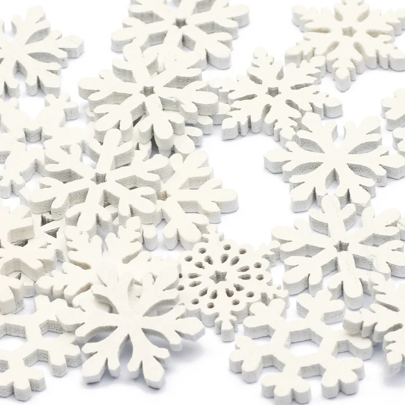 50Pcs 20/25/35mm White Wooden Slice Christmas Snowflake Scrapbooking For Christmas Embellishment Craft DIY Handicraft Decoration