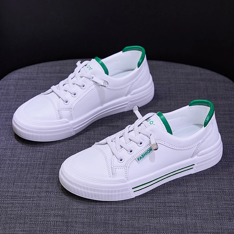 Women Tennis Shoes 2022 Spring Breathable White Leather Lace Up Female Footwear Outdoor Women Sneakers Thick Bottom Platform