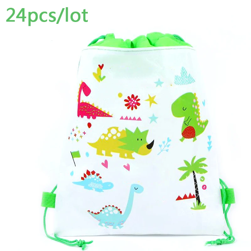 

24pcs/lot Dinosaur Theme Backpack Happy Birthday Event Party Non-woven Fabrics Drawstring Gifts Bag Baby Shower Decorate Mochila