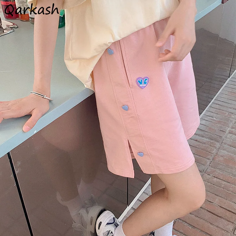 

Patchwork Design Harajuku Shorts Women Pink Korean Fashion Loose Casual Summer All-math Student Chic Button High Waist Simple