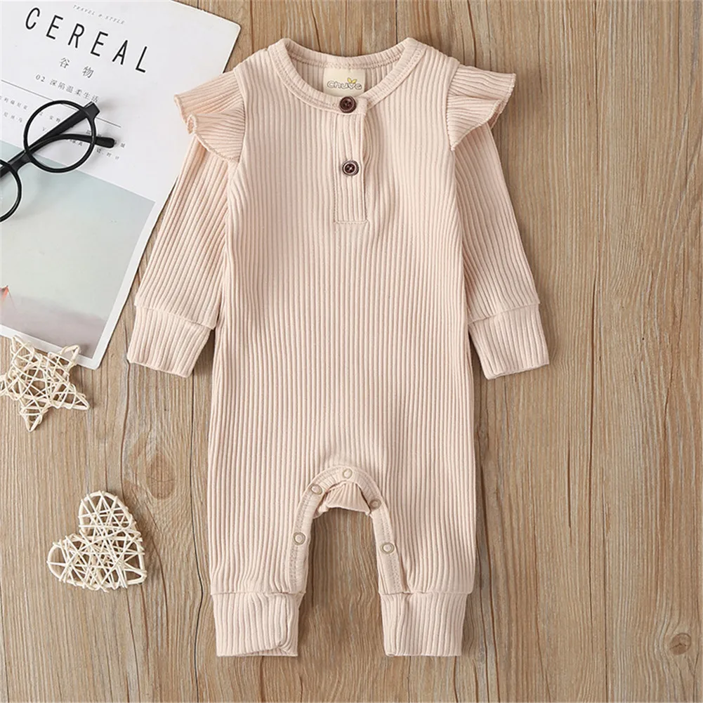 

Puddcoco Newborn Baby Boy Girl Clothes Solid Color Long Sleeve Knitted Cotton Button Romper Jumpsuit Outfit Playsuit