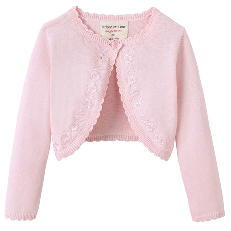 2022 Baby Girl Cadigan Little Girls Long Sleeve 100% Cotton Solid Knit Bolero Cardigan Shrug Sweaters for Birthday Party Sweater