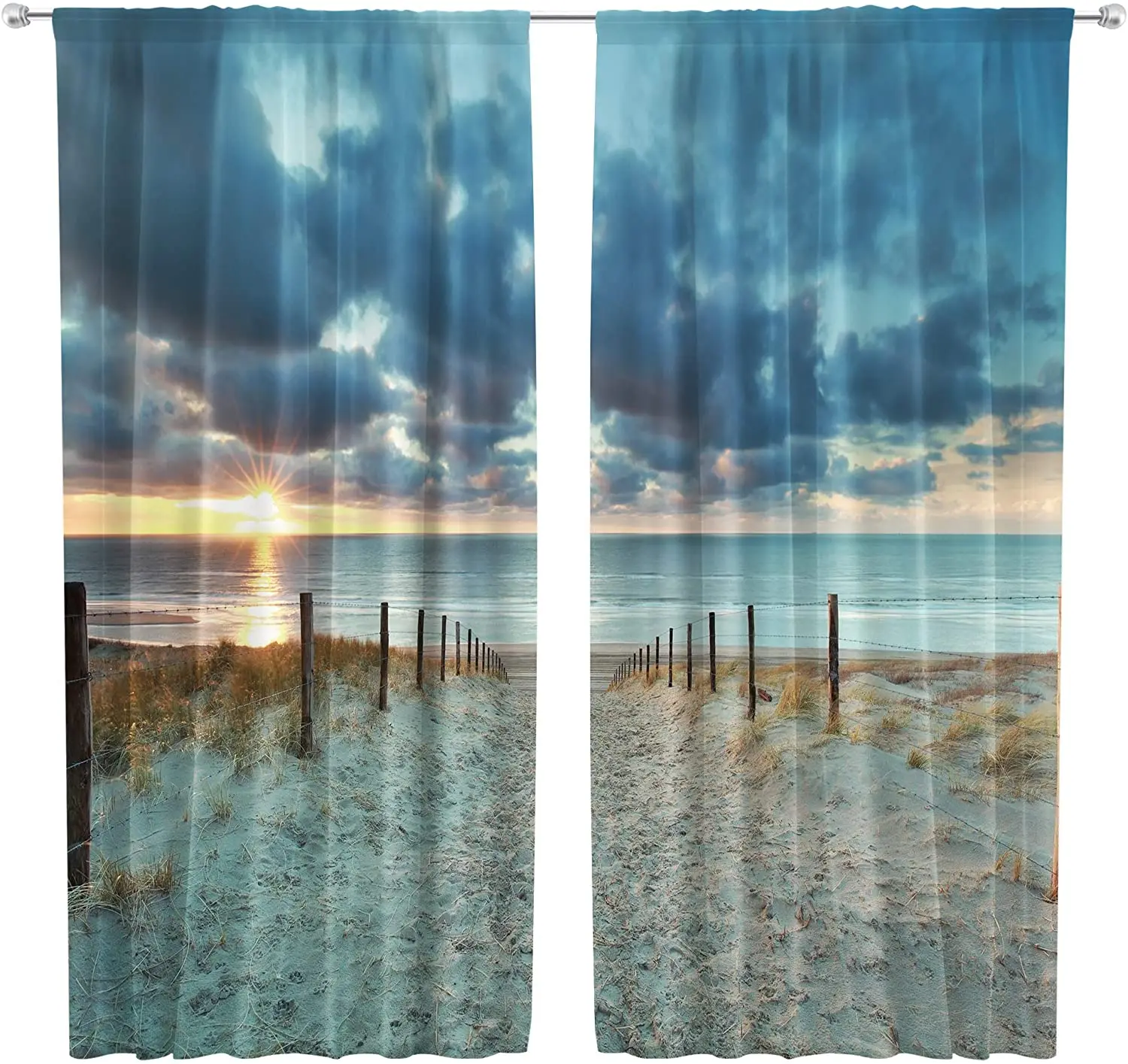 

Ocean Beach Scenery Blackout Curtains Hawaii Tropical Sunset Seaside Blue Sky Beach Coastal Living Room Bedroom Curtains