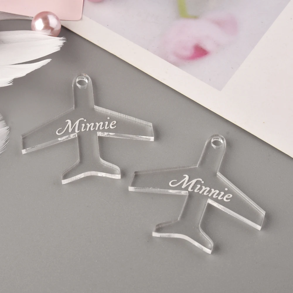 50Pcs Personalized Airplane Name Tags Acrylic Invitation Cards Chocolate Tag Logo Party Baby Shower Guest Wedding Decor