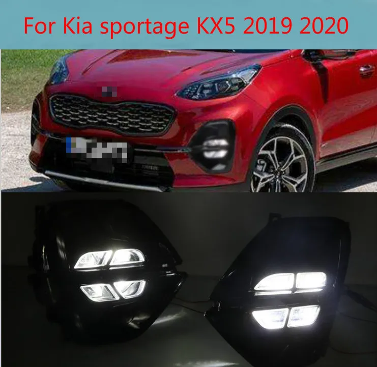 2pcs LED For Kia sportage KX5 2019 2020 Daytime Running Light DRL LED Day Light Front Bumper Head Fog Lamp Whit