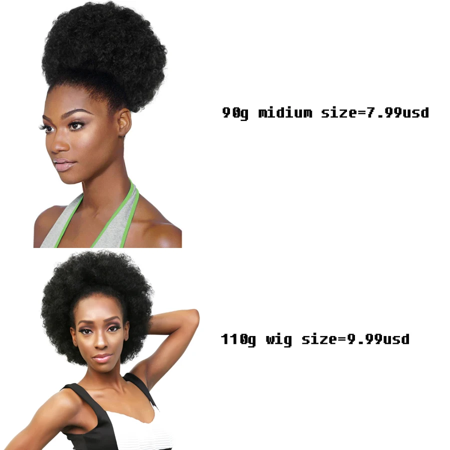 Hairpiece Hair Afro Puff syntetyczny kędzierzawy kok Chignon fałszywy sznurek do przedłużania włosów kawałek z klipsami w dużych rozmiarach