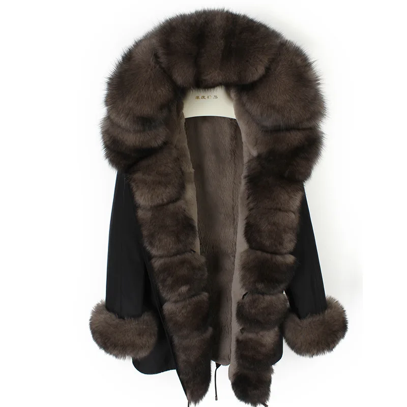 

FURTJY 2021 New Real Fur Parkas For Women Winter Outwear With Natural Fox Fur Collar Black Fur Jacket 90CM Long Coats