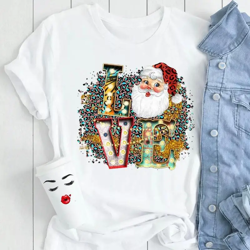 Women Holiday Merry Christmas Fashion New Year Cartoon Print Female Truck Lovely Gift Clothes Tops Tees Tshirt Graphic T-Shirt