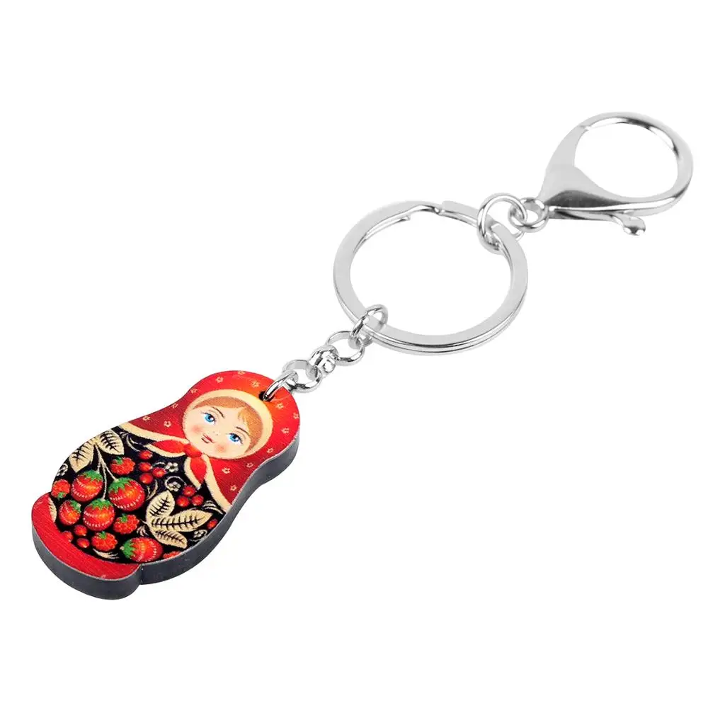 Bonsny Acrylic Anime Matryoshka Russian Doll Girl Key Chains Key Rings Bag Car Purse Decorations Keychains For Women Girls Gift