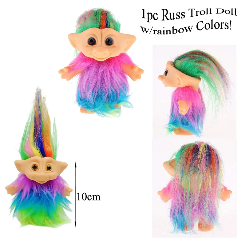 6xvintage NEW full hair 1inch MINI. treasure good lucky russ troll doll keychain pen top party favors loot bag fillers give away