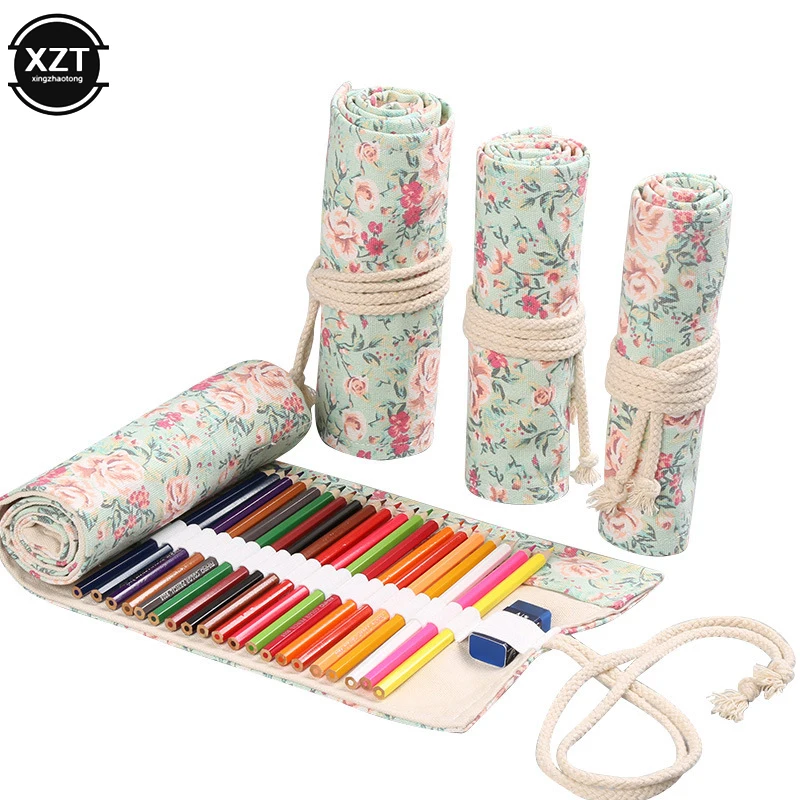 buracos rolo colorido lapis case kawaii escola lona caneta bolsa para meninas meninos bonito presente grande caixa de lapis 12 24 36 48 72 01