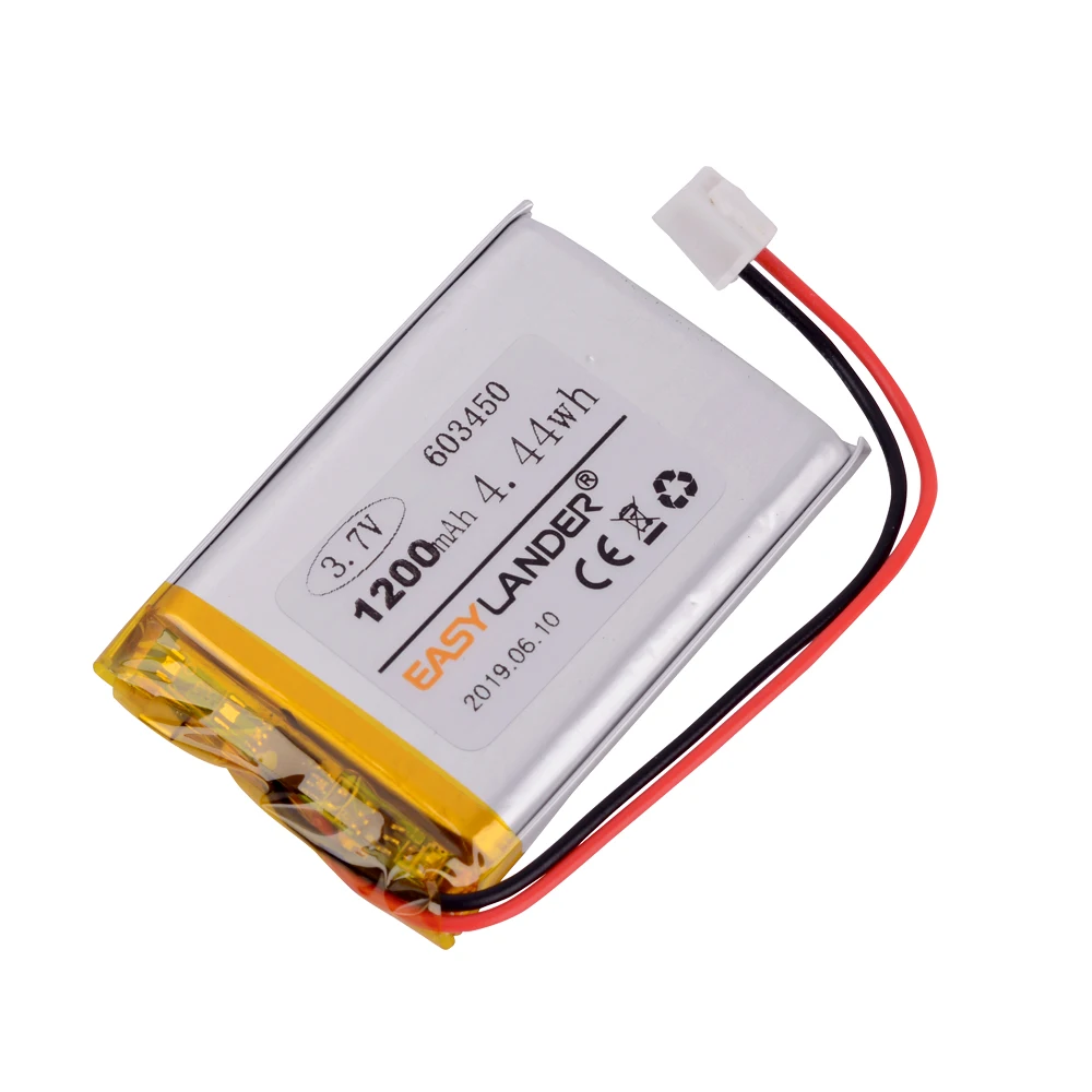 JST2.54 2P 603450   Batería recargable de polímero de iones de litio de 3,7 V y 1200 mAh 603550 063450