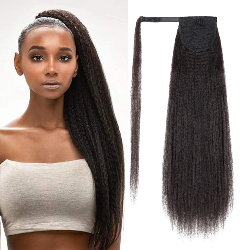 30 Inch Lange Yaki Gerade Wrap Um Pferdeschwanz Clip In Haar Extensions Synthetische Faser Verworrene Pony Schwanz Haarteil Für Frauen