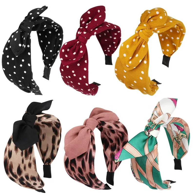 Fashion Hair Bands Dot Leopard Print Wide Headbands Fabric Hair Clip Rabbit Bows Designer Hair Hoop  for Hair Women Young Girls