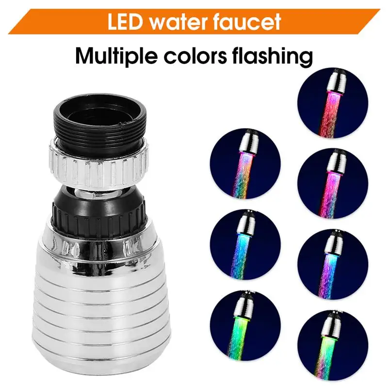 LED Water Faucet RGB Changing Glow Kitchen Shower Tap Water Saving Novelty Luminous Faucet Nozzle Head 360 Degree