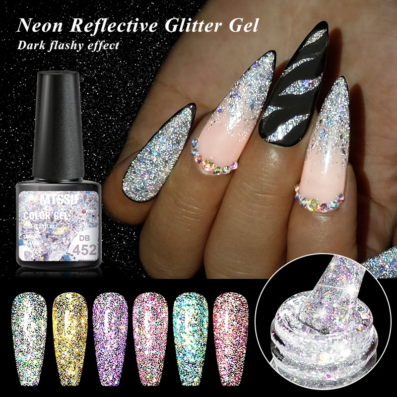 6ML Sparkling Gel Nail Polish Neon Reflective Glitter Nail Gel Semi Permanent Nail Art Varnish For Manicures Need Base Top Coat