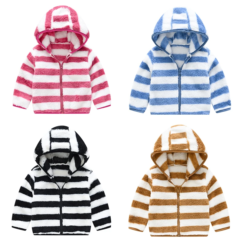 Baby Toddler Girls Boys Jacket Infant Girls Cute Cotton Fur Outerwear 2020 New Winter Autumn Warm Striped Coat Baby Clothes